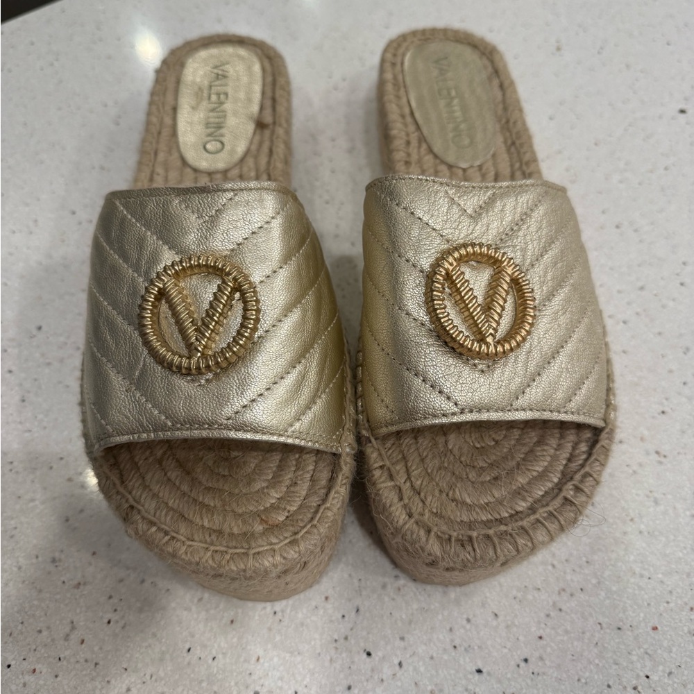 Valentino Gold Espadrille Slip-On Shoes